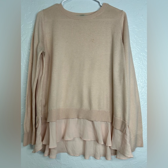 Loft long sleeve with ruffle hem pull over sweater size Large pink - Picture 1 of 4